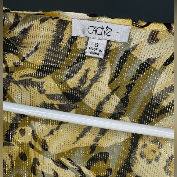 Vintage 1980s Cachè Gold Cheetah Print Silk Dolman Blouse Cinched Waist Women S - Picture 11 of 11